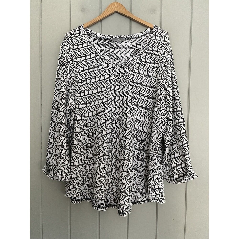 Habitat Clothes To Live In Black White Textured V-Neck Tunic Top 1X Art-to-Wear